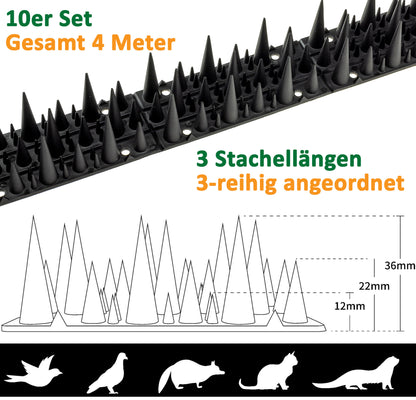 Taubenabwehr Spikes 10er Set Kunststoff, 400x42x36mm, schwarz