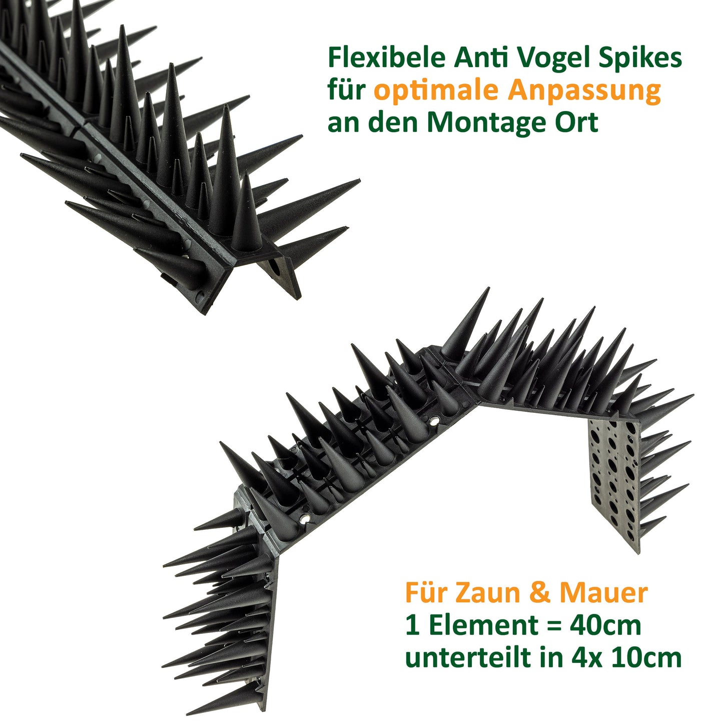 Taubenabwehr Spikes 10er Set Kunststoff, 400x42x36mm, schwarz