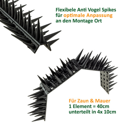 Taubenabwehr Spikes 10er Set Kunststoff, 400x42x36mm, schwarz