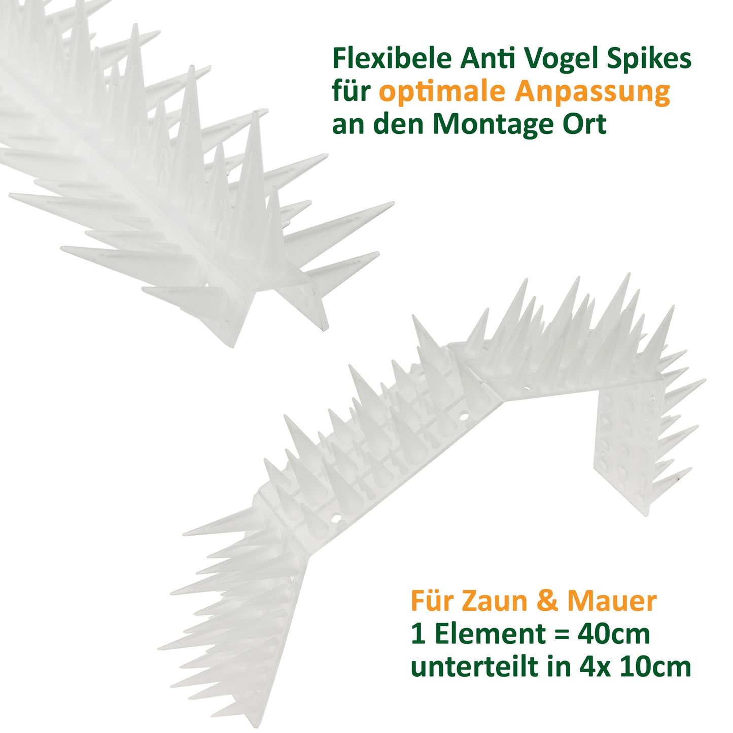 Taubenabwehr Spikes 10er Set Kunststoff, 400x42x36mm, weiß/transparen