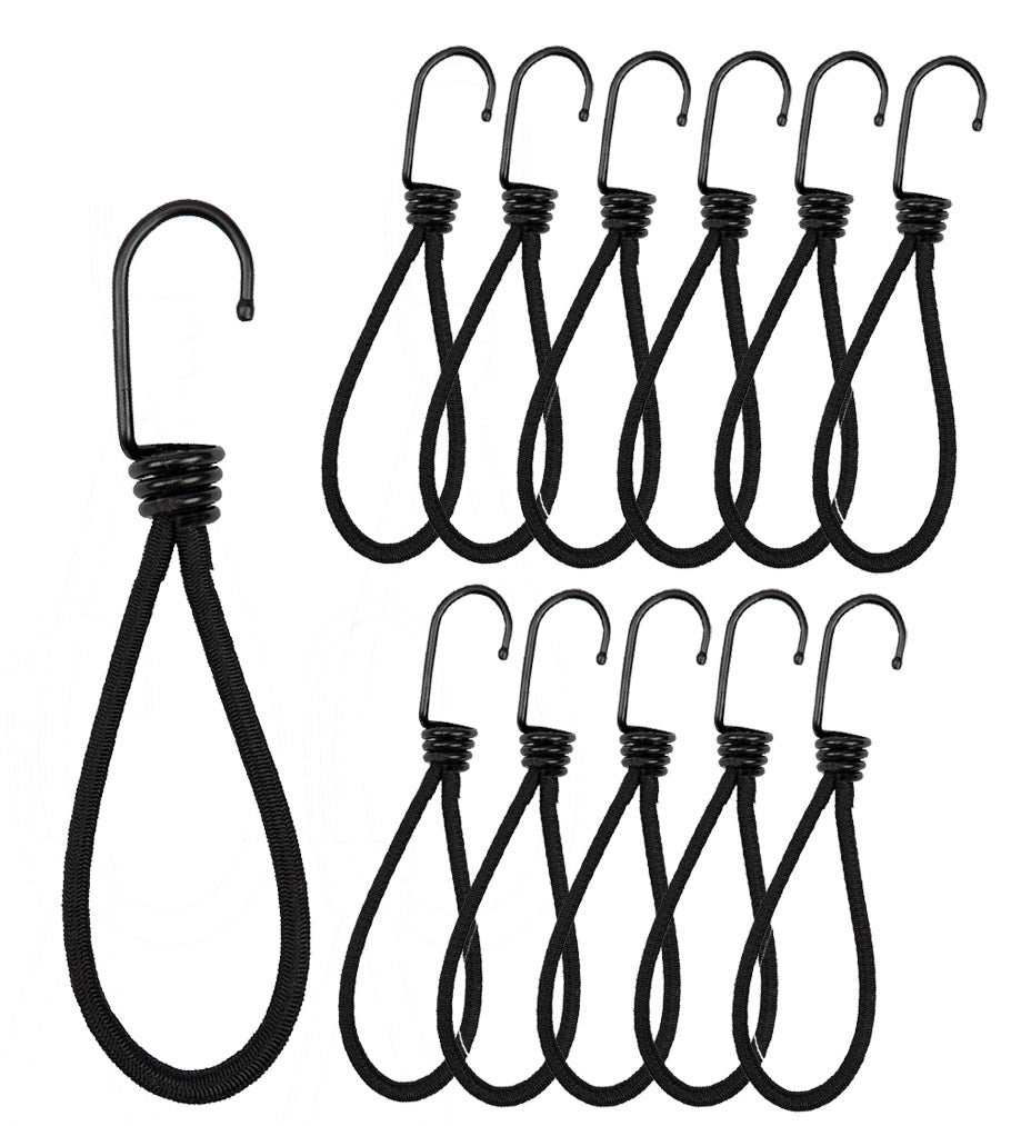 Spanngummi mit Haken, 12er Pack Extra stark, Länge 12cm, schwarz