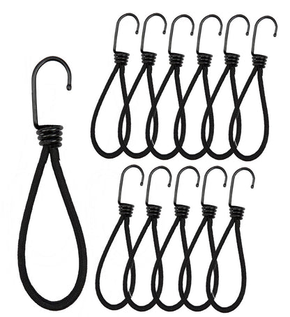 Spanngummi mit Haken, 12er Pack Extra stark, Länge 12cm, schwarz