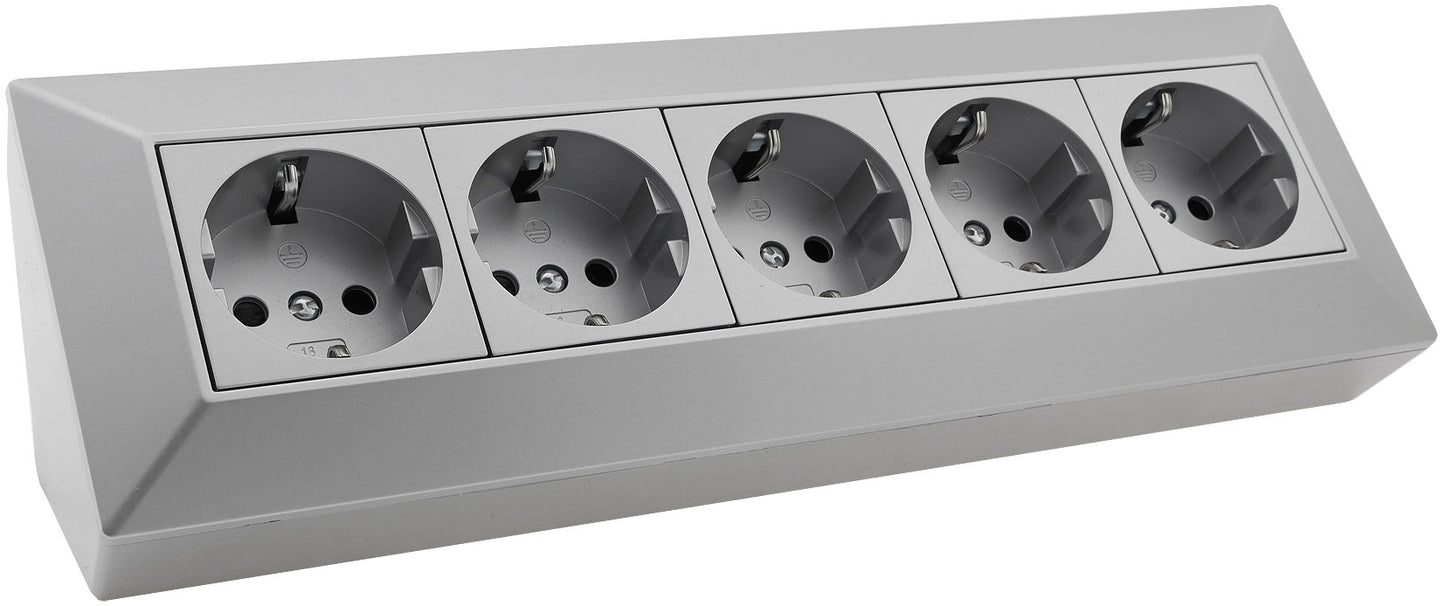 5-fach Steckdosenblock, silber 250V~/ 16A, Aufbaumontage