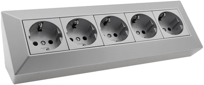 5-fach Steckdosenblock, silber 250V~/ 16A, Aufbaumontage
