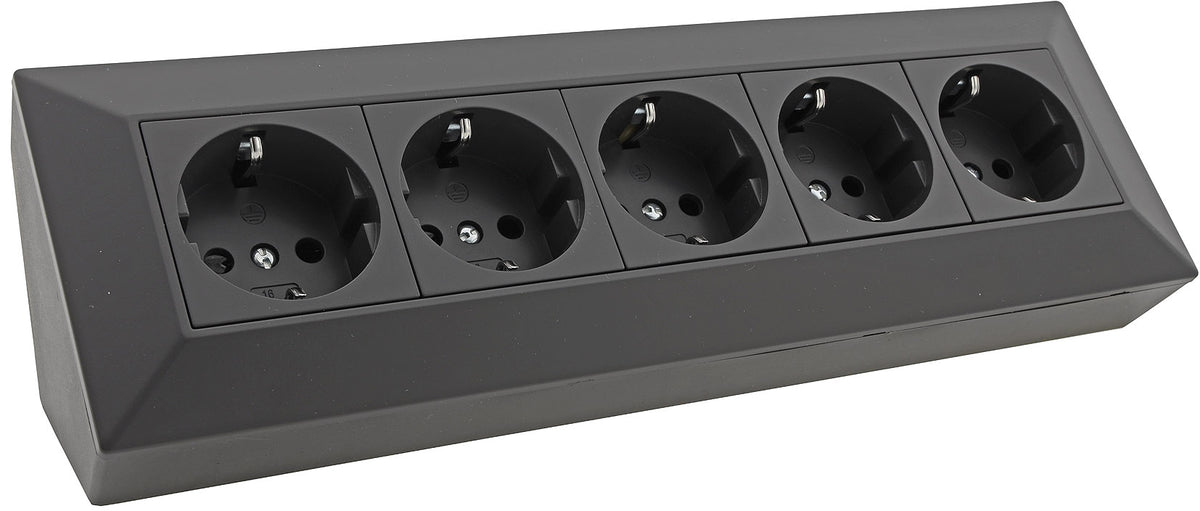 5-fach Steckdosenblock, schwarz 250V~/ 16A, Aufbaumontage