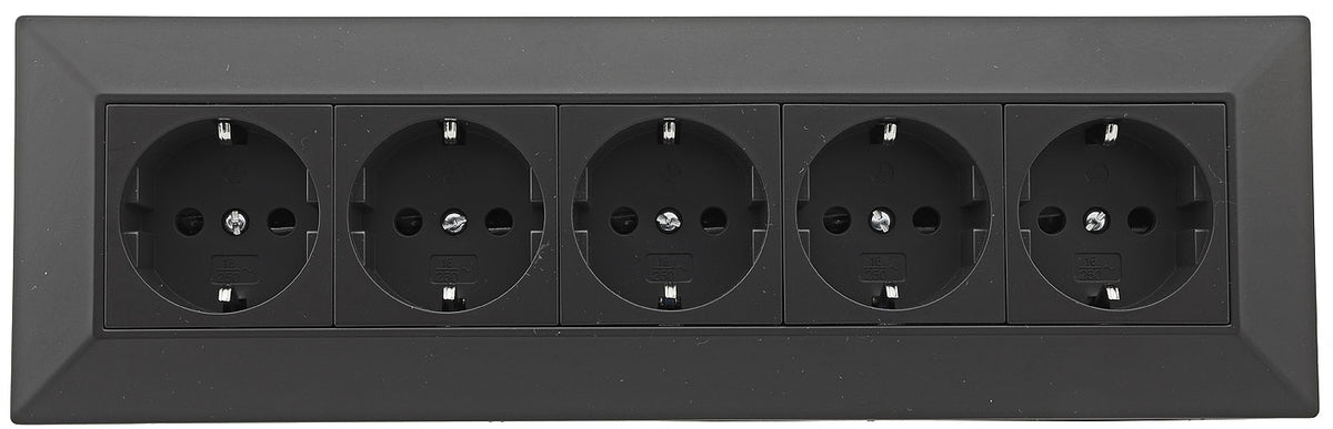 5-fach Steckdosenblock, schwarz 250V~/ 16A, Aufbaumontage