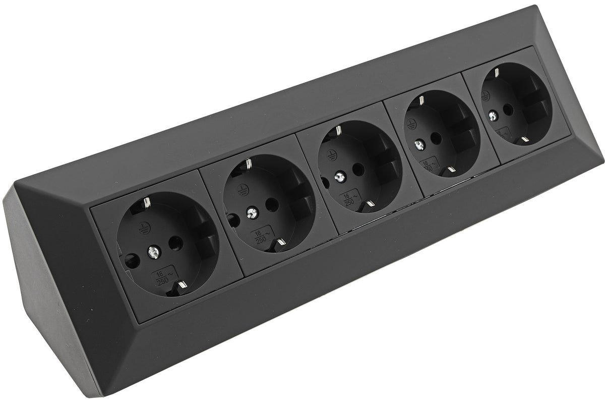 5-fach Steckdosenblock, schwarz 250V~/ 16A, Aufbaumontage