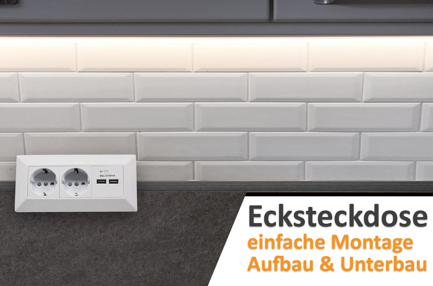 2-fach Steckdosenblock + 2x USB, weiß 250V~/ 16A, Aufbaumontage, USB 3,1A