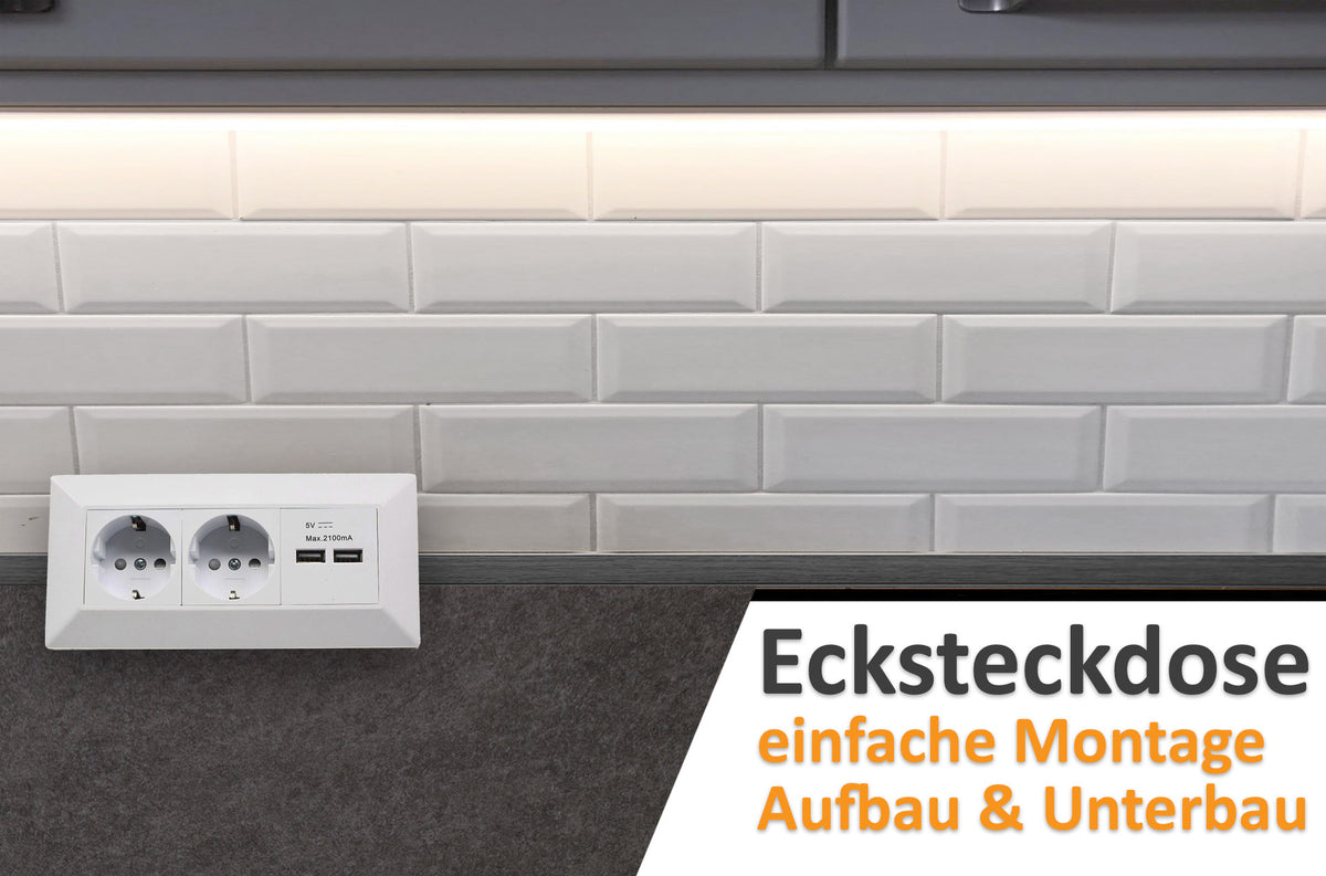 2-fach Steckdosenblock + 2x USB, weiß 250V~/ 16A, Aufbaumontage, USB 3,1A