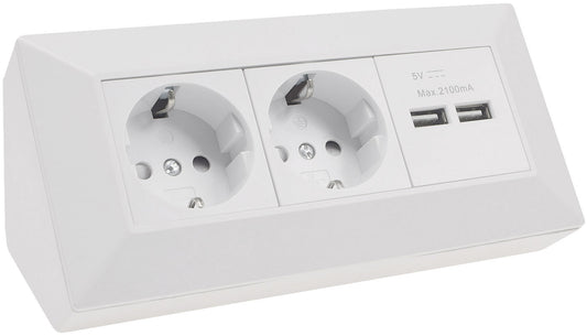 2-fach Steckdosenblock + 2x USB, weiß ma 250V~/ 16A, Aufbaumontage, USB 3,1A