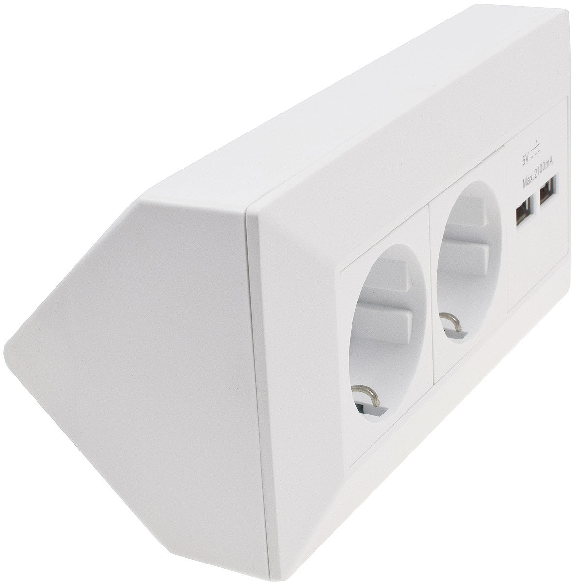 2-fach Steckdosenblock + 2x USB, weiß ma 250V~/ 16A, Aufbaumontage, USB 3,1A