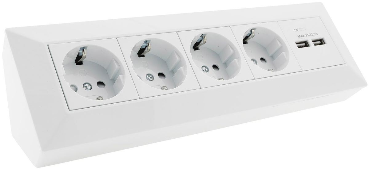 4-fach Steckdosenblock + 2x USB, weiß 250V~/ 16A, Aufbaumontage, USB 3,1A