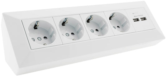 4-fach Steckdosenblock + 2x USB, weiß 250V~/ 16A, Aufbaumontage, USB 3,1A