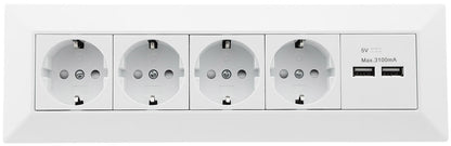 4-fach Steckdosenblock + 2x USB, weiß 250V~/ 16A, Aufbaumontage, USB 3,1A