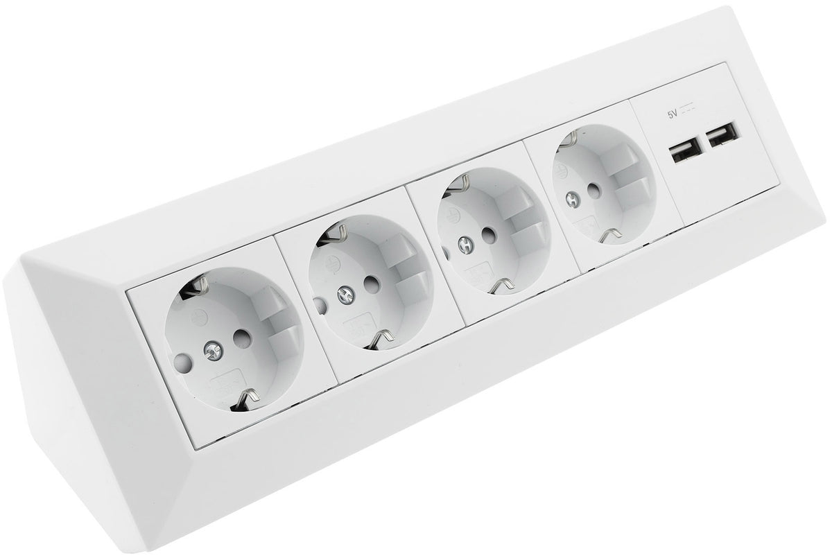 4-fach Steckdosenblock + 2x USB, weiß 250V~/ 16A, Aufbaumontage, USB 3,1A