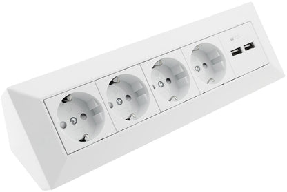 4-fach Steckdosenblock + 2x USB, weiß 250V~/ 16A, Aufbaumontage, USB 3,1A