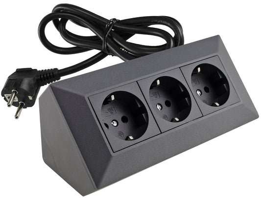 3-fach Steckdosenblock, Anthrazit 250V~/ 16A, Aufbaumontage, 1,5m Kabel # OEM Keimfunk #