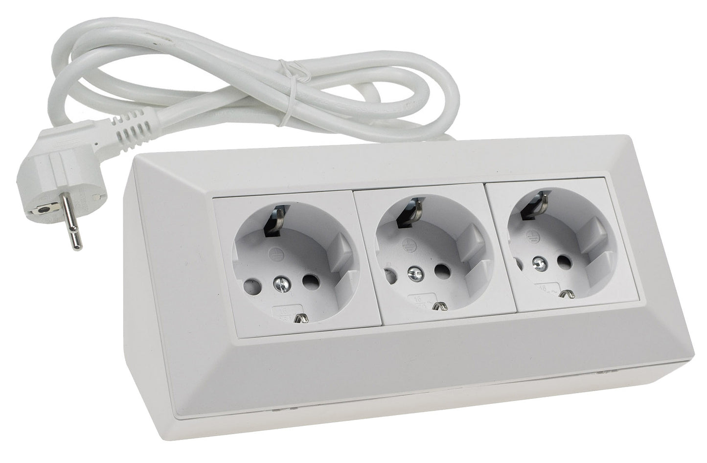 3-fach Steckdosenblock, matt-weiß 250V~/ 16A, Aufbaumontage, 1,5m Kabel # OEM Keimfunk #