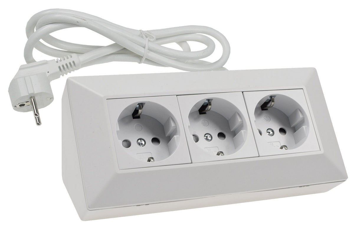 3-fach Steckdosenblock, matt-weiß 250V~/ 16A, Aufbaumontage, 1,5m Kabel # OEM Keimfunk #