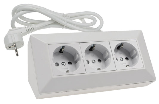 3-fach Steckdosenblock, matt-weiß 250V~/ 16A, Aufbaumontage, 1,5m Kabel # OEM Keimfunk #