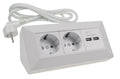 2-fach Steckdosenblock+2x USB, matt-weiß 250V~/ 16A, Aufbau, 1,5m Kabel # OEM Keimfunk #