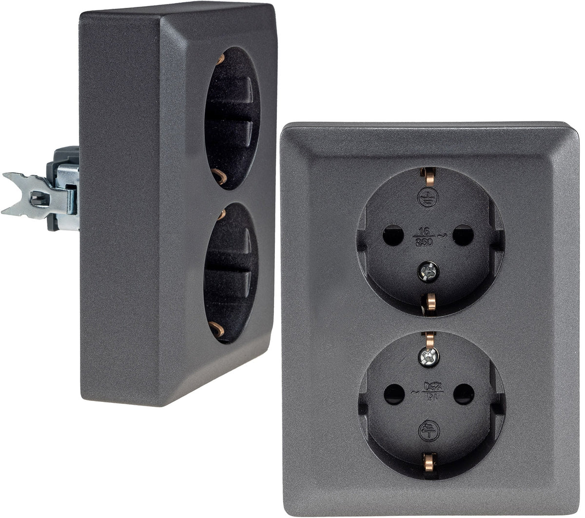 MILOS Schutzkontakt-Steckdose 2-fach 250V~/ 16A, 1x UP, anthrazit