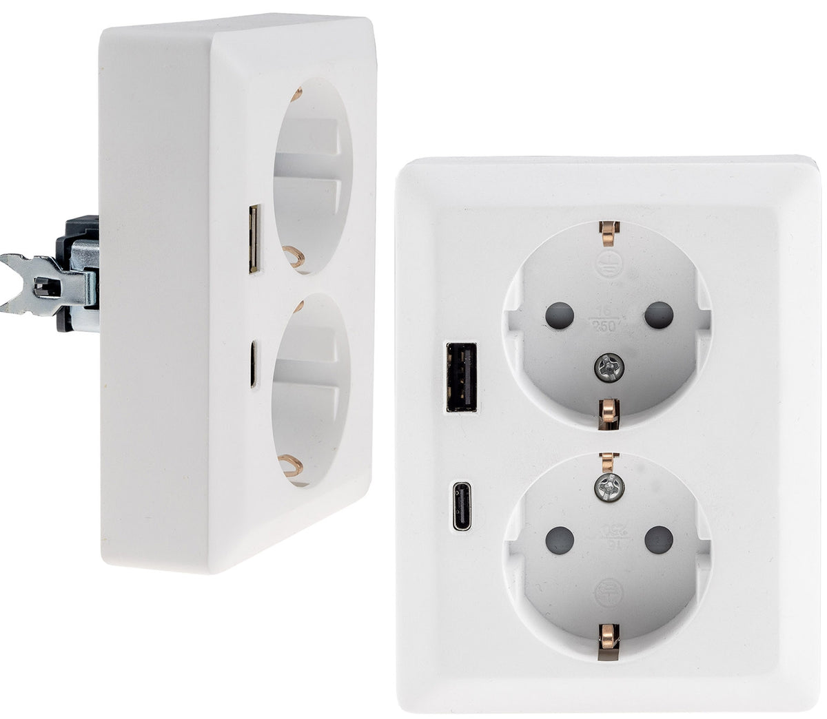 MILOS Schutzkontakt-Steckdose 2-fach 250V~/ 16A, 1x UP, USB A+C/PD, weiß matt