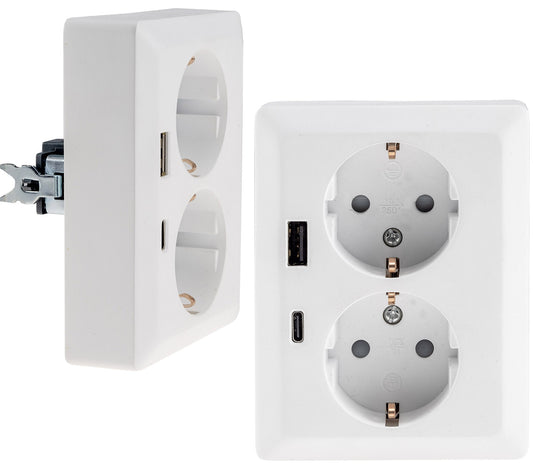 MILOS Schutzkontakt-Steckdose 2-fach 250V~/ 16A, 1x UP, USB A+C/PD, weiß matt