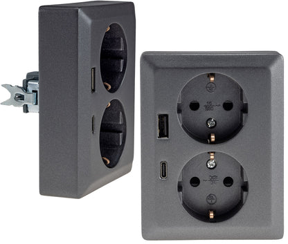 MILOS Schutzkontakt-Steckdose 2-fach 250V~/ 16A, 1x UP, USB A+C/PD, anthrazit