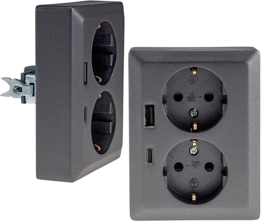 MILOS Schutzkontakt-Steckdose 2-fach 250V~/ 16A, 1x UP, USB A+C/PD, anthrazit