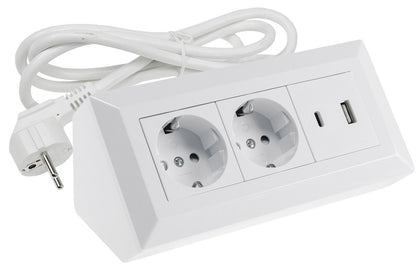 2-fach Steckdosenblock, USB-A+C, weiß 250V~/ 16A, USB 3,1A, PD, 1,5m Kabel # OEM Keimfunk #