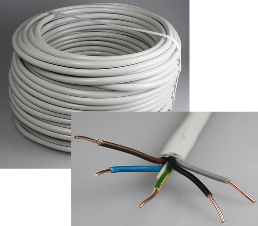 Stromleitung "NYM-J", 50m, isoliert 5G2,5, grau, Außen-Ø 8,2mm, Ring