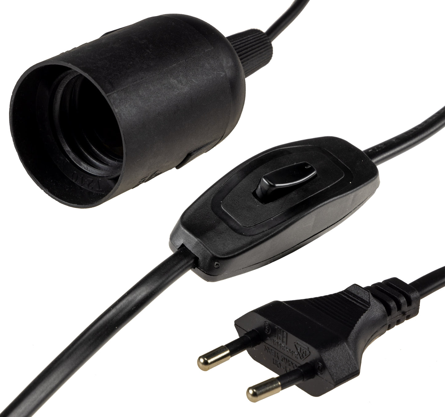 Netzkabel mit Schalter und E27 Fassung 1,4m + 2m lang, schwarz #Restmenge