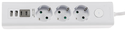 Steckdosenleiste mit Ladebuchsen für USB USB-A /USB-C,3-fach, weiß, 1,5m Kabel