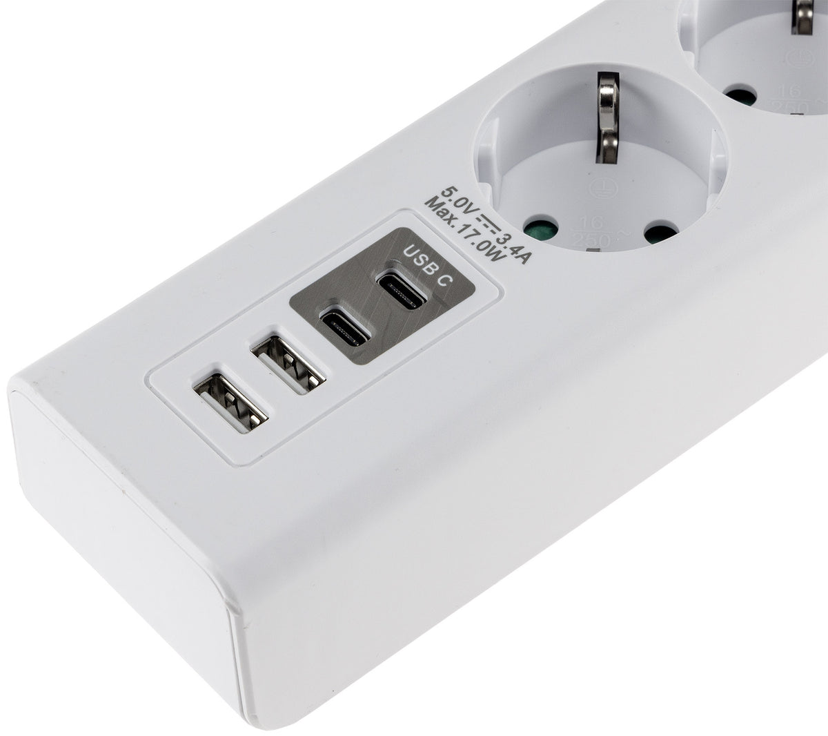 Steckdosenleiste mit Ladebuchsen für USB USB-A /USB-C,5-fach, weiß, 1,5m Kabel