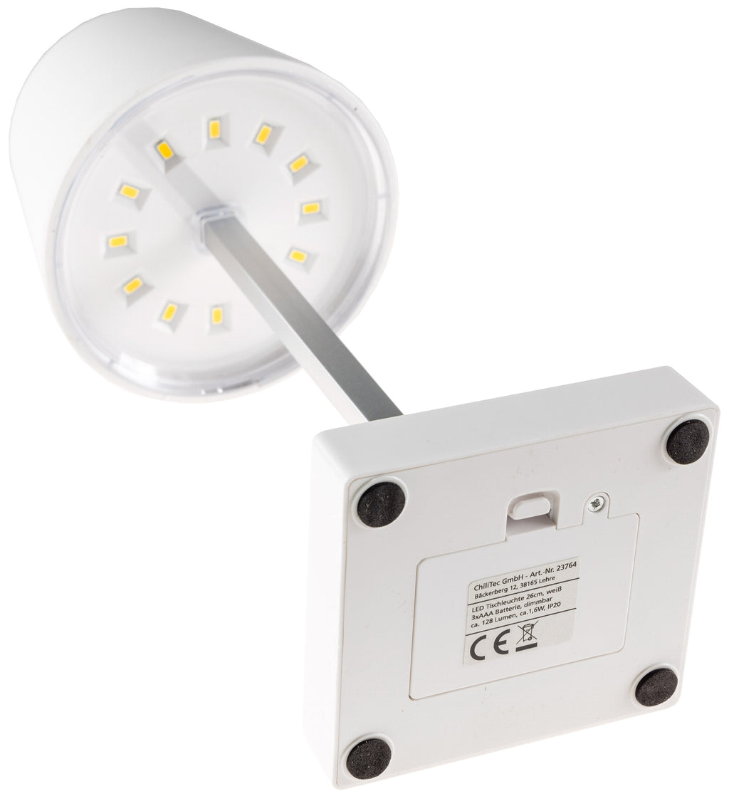 LED Tischleuchte 26cm, Weiß 3xAA A Batterie, dimmbar, Licht warmweiß