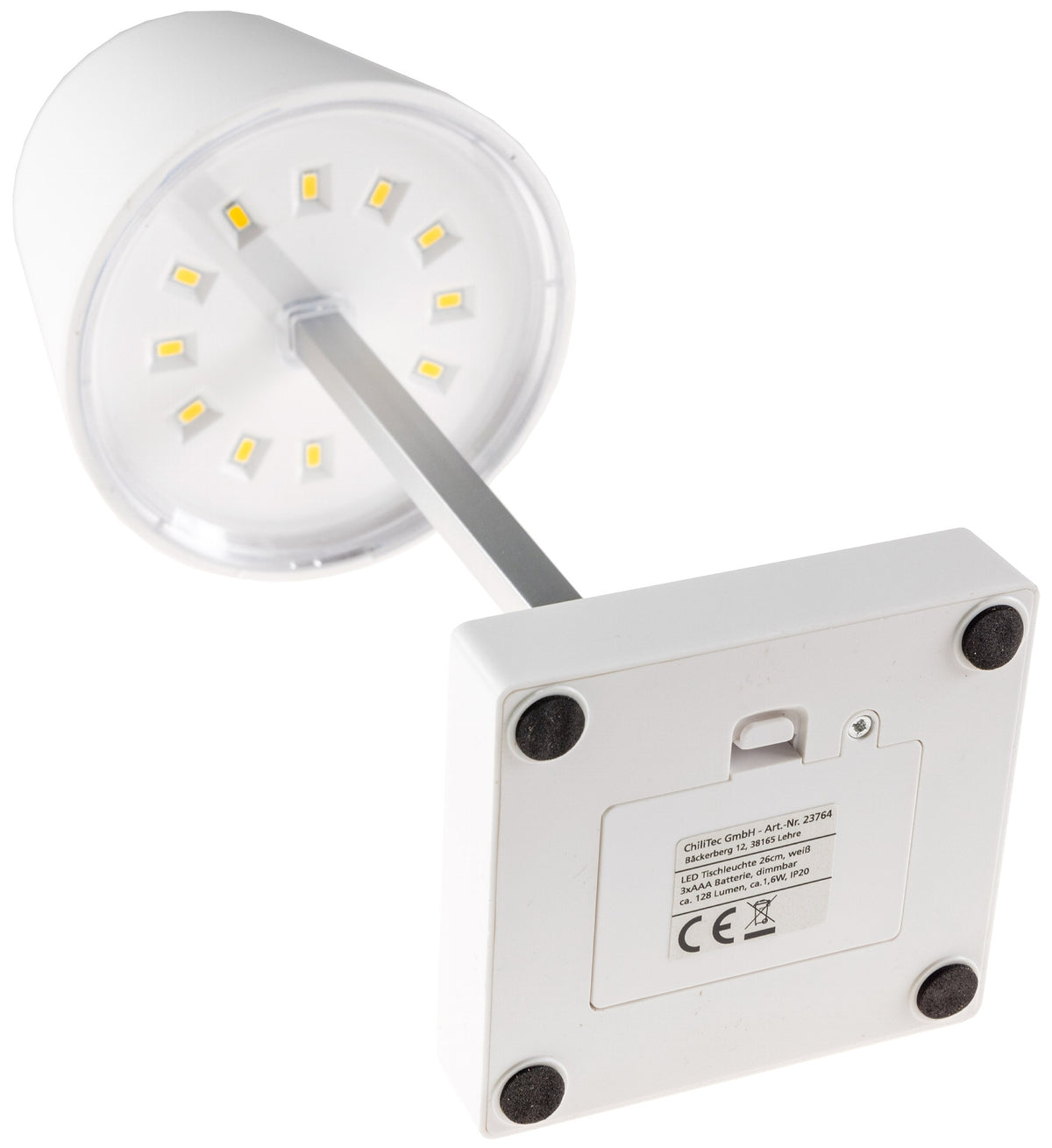 LED Tischleuchte 26cm, Weiß 3xAA A Batterie, dimmbar, Licht warmweiß