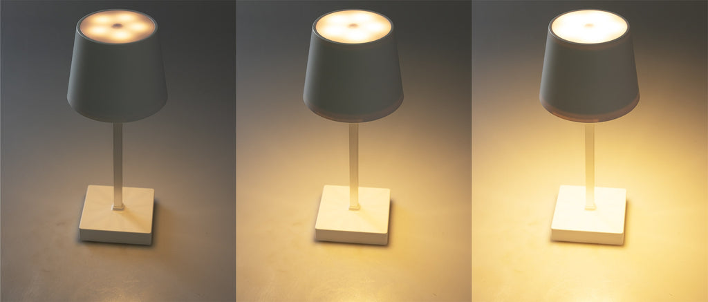 LED Tischleuchte 26cm, Weiß 3xAA A Batterie, dimmbar, Licht warmweiß