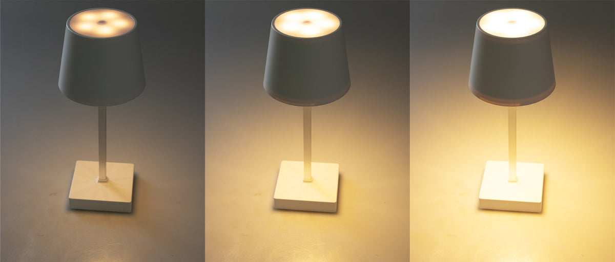 LED Tischleuchte 26cm, Weiß 3xAA A Batterie, dimmbar, Licht warmweiß
