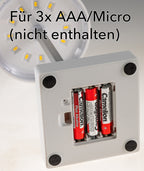 LED Tischleuchte 26cm, Weiß 3xAA A Batterie, dimmbar, Licht warmweiß