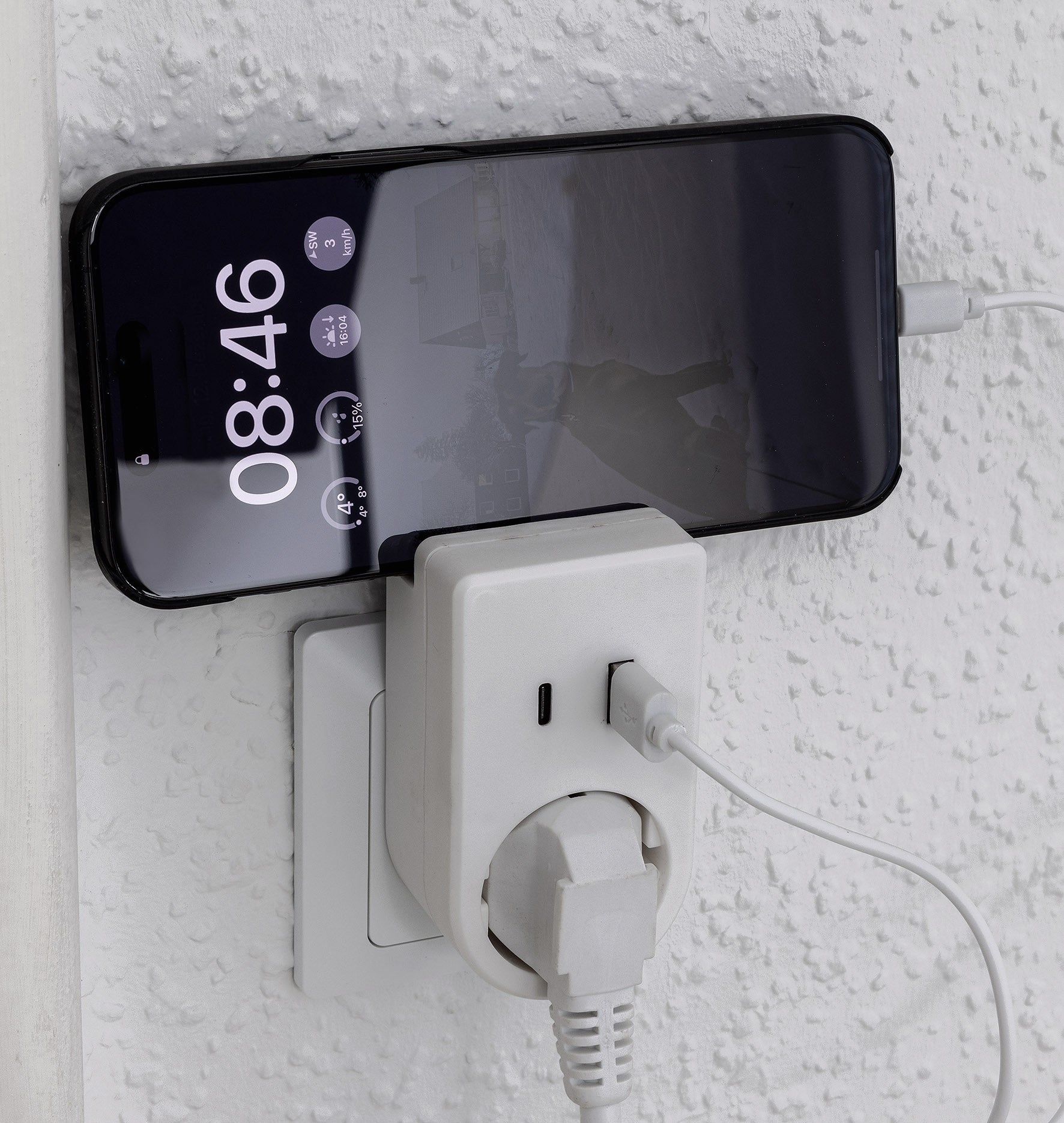 Zwischenstecker mit USB Duo-Ladegerät 230V/3680W, USB-A /USB-C 5,0V/3,4A