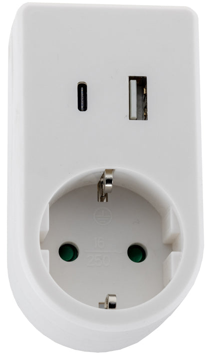 Zwischenstecker mit USB Duo-Ladegerät 230V/3680W, USB-A /USB-C 5,0V/3,4A