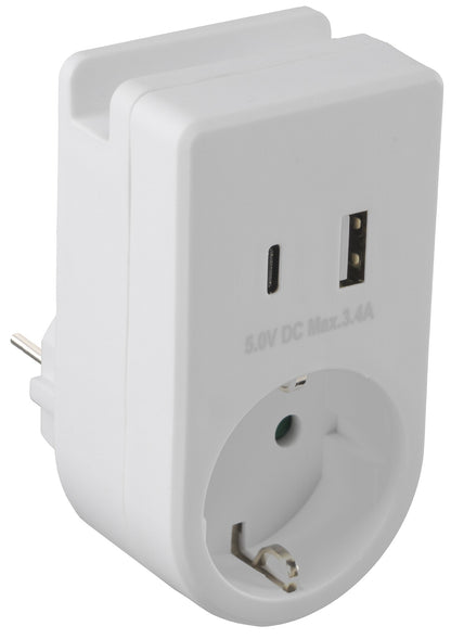 Zwischenstecker mit USB Duo-Ladegerät 230V/3680W, USB-A /USB-C 5,0V/3,4A