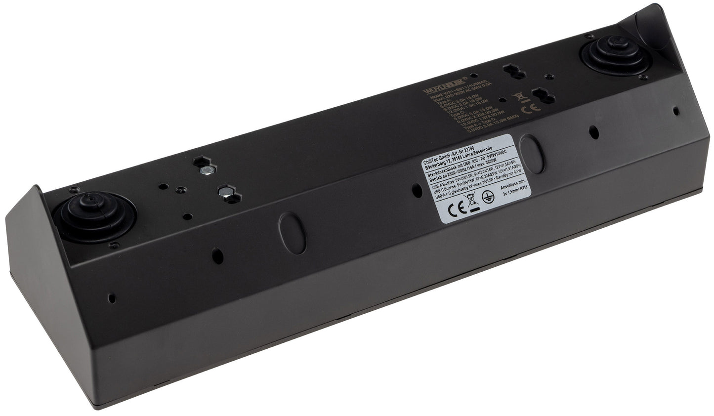4-fach Steckdosenblock, USB-A+C, schwarz 250V~/ 16A, Aufbaumontage, USB 3,1A, PD