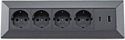 4-fach Steckdosenblock, USB-A+C, anthraz 250V~/ 16A, Aufbaumontage, USB 3,1A, PD
