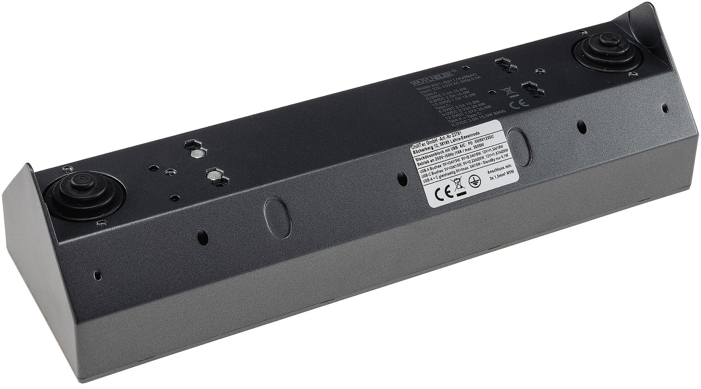 4-fach Steckdosenblock, USB-A+C, anthraz 250V~/ 16A, Aufbaumontage, USB 3,1A, PD