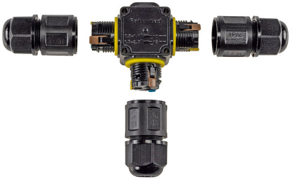 Kabelverbinder T-Form, IP68, 230V Klemmanschluss, für Kabel Ø 6-11mm