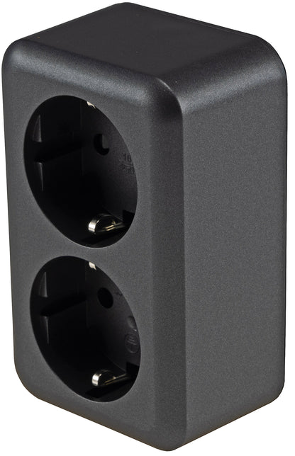 FASKO Doppel-Steckdose, AP, Anthrazit 250V~/ 16A, Aufputz, Schraubanschluss