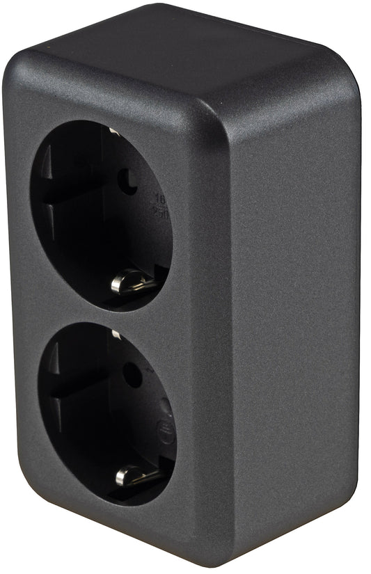 FASKO Doppel-Steckdose, AP, Anthrazit 250V~/ 16A, Aufputz, Schraubanschluss