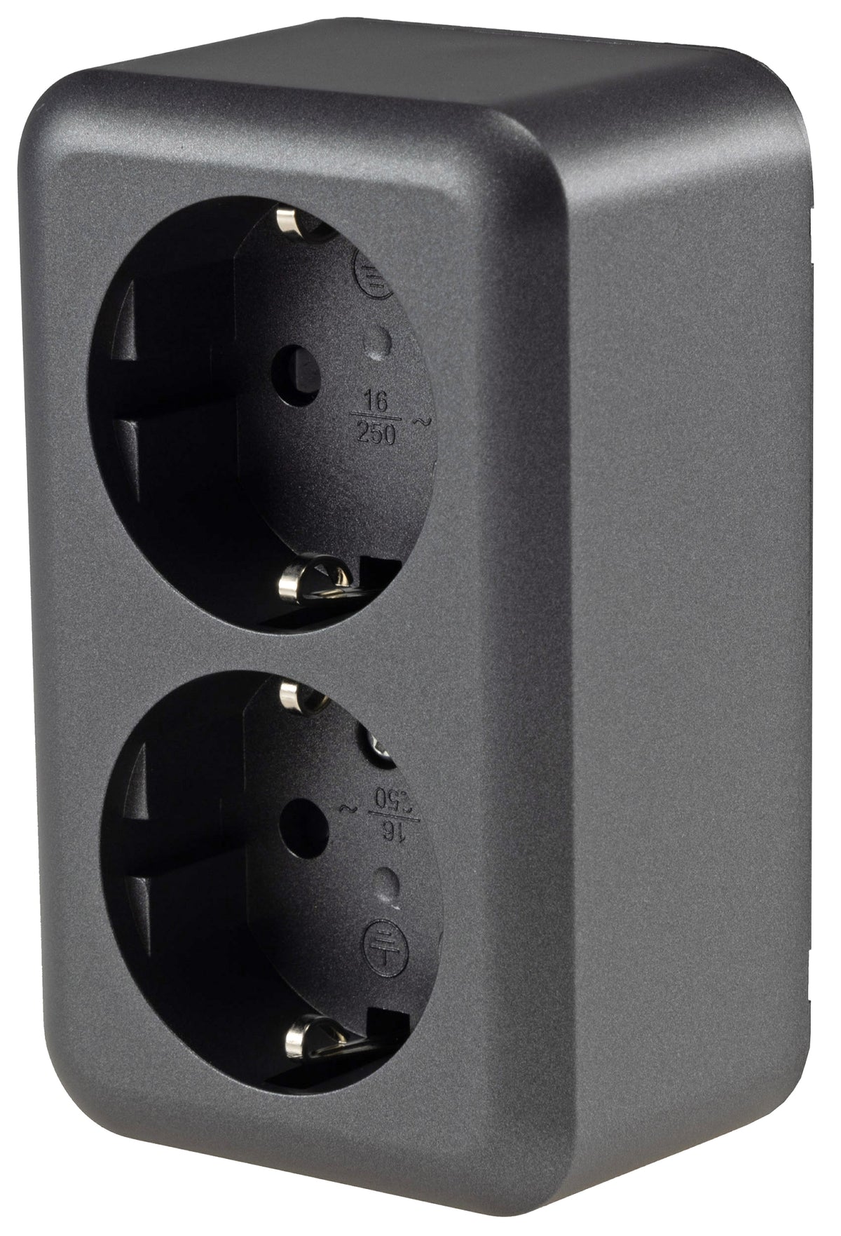 FASKO Doppel-Steckdose, AP, Anthrazit 250V~/ 16A, Aufputz, Schraubanschluss